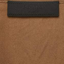 Pre Owned Prada Brown Khaki Cotton Applique Sleeveless Mini Dress M