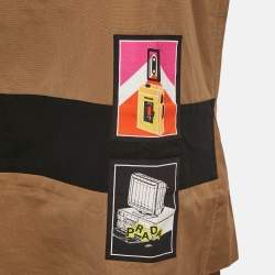 Pre Owned Prada Brown Khaki Cotton Applique Sleeveless Mini Dress M