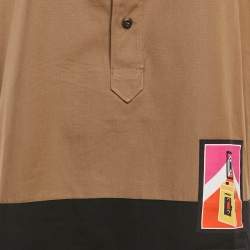 Pre Owned Prada Brown Khaki Cotton Applique Sleeveless Mini Dress M