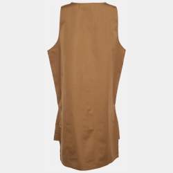 Pre Owned Prada Brown Khaki Cotton Applique Sleeveless Mini Dress M