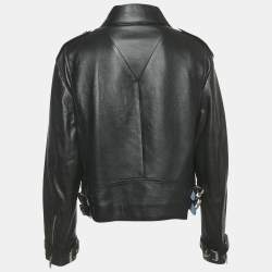Pre Owned Prada Black Leather Zip-Up Jacket M