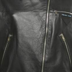 Pre Owned Prada Black Leather Zip-Up Jacket M