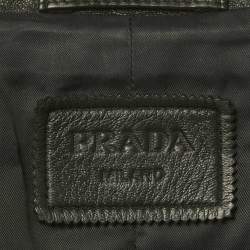 Pre Owned Prada Black Leather Zip-Up Jacket M