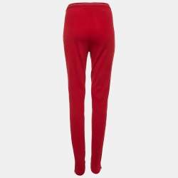 Pre Owned Prada Red Textured Stretch Knit Pants M