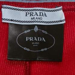 Pre Owned Prada Red Textured Stretch Knit Pants M