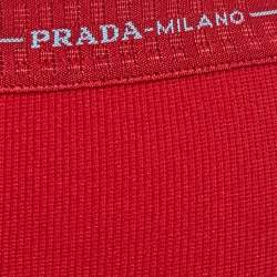 Pre Owned Prada Red Textured Stretch Knit Pants M