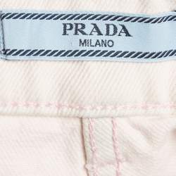 Pre Owned Prada Pink Denim Triangle Logo Detail Shorts S Waist 27"