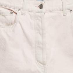 Pre Owned Prada Pink Denim Triangle Logo Detail Shorts S Waist 27"