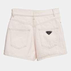 Pre Owned Prada Pink Denim Triangle Logo Detail Shorts S Waist 27"