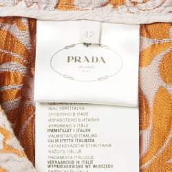 Pre Owned Prada Brown Floral Jacquard Mini Skirt M