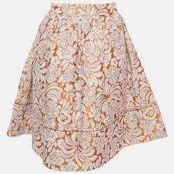 Pre Owned Prada Brown Floral Jacquard Mini Skirt M