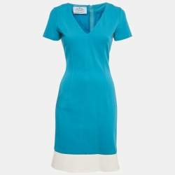 Prada Shaded Blue Floral Print Stretch Cotton Shirt Dress M