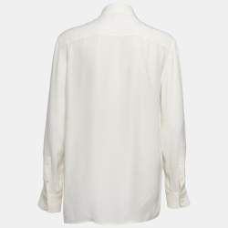 Pre Owned Prada Off-White Satin Logo Detail Long Sleeve Shirt S