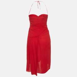Pre Owned Prada Red Silk Ruched Mini Tube Dress M