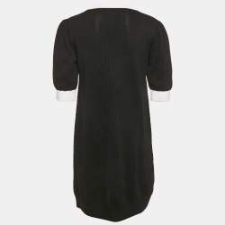 مملوكة مسبقًا Prada Black Cotton Knit Logo Embroidered Mini Dress M