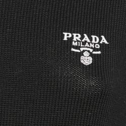 مملوكة مسبقًا Prada Black Cotton Knit Logo Embroidered Mini Dress M