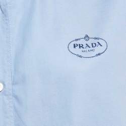 Pre Owned Prada Blue Logo Embroidered Cotton Short Sleeve Shirt M
