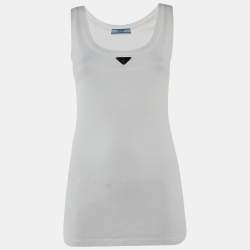 Pre Owned Prada White Cotton Triangle Logo Tank Top S