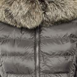 Pre Owned Prada Grey Nylon Fox Fur Trim Detail Quilted Down Jacket M