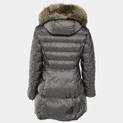 Pre Owned Prada Grey Nylon Fox Fur Trim Detail Quilted Down Jacket M