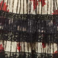 Pre Owned Prada Multicolor Floral Printed Cotton Lace Trim Tiered Mini Skirt L