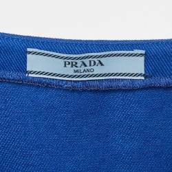 مملوكة مسبقًا Prada Blue Logo Embossed Gabardine Shift Dress M