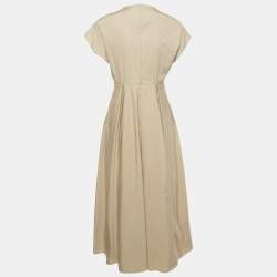 Pre Owned فستان ميدي برادا قطن بيج مطوي مقاس صغير