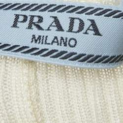 مملوكة مسبقًا Prada Cream Logo Intarsia Rib Knit Midi Dress S