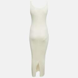 مملوكة مسبقًا Prada Cream Logo Intarsia Rib Knit Midi Dress S