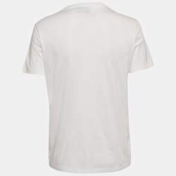 مملوكة مسبقًا تي شيرت برادا قطن أبيض بتطبيق شعار مثلث مطاطي مقاس صغير جداً