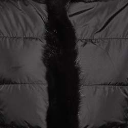 Pre Owned Prada Black Nylon Logo Applique Mink Fur Trim Puffer Jacket S