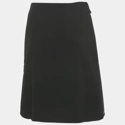 Pre Owned Prada Black/Green Plaid Print Wool Knee-Length Wrap Skirt S