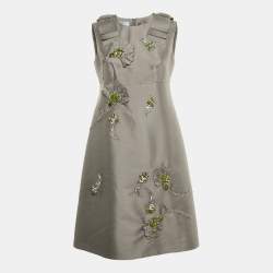 Pre Owned Prada Grey Embellished Wool and Silk Sleeveless Short Dress M