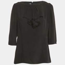 Pre Owned Prada Black Silk Neck Frill Detail Blouse L
