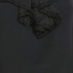 مملوكة مسبقًا Prada Black Silk Neck Frill Detail Blouse L