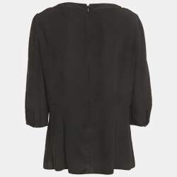 مملوكة مسبقًا Prada Black Silk Neck Frill Detail Blouse L