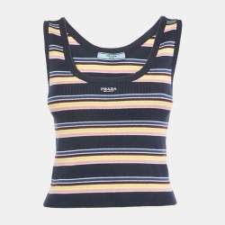 مملوكة مسبقًا Prada Navy Blue Striped Rib Knit Tank Top S