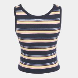 مملوكة مسبقًا Prada Navy Blue Striped Rib Knit Tank Top S