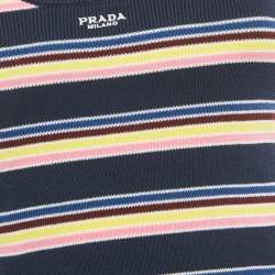 مملوكة مسبقًا Prada Navy Blue Striped Rib Knit Tank Top S