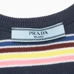 مملوكة مسبقًا Prada Navy Blue Striped Rib Knit Tank Top S