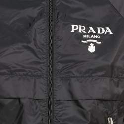 Pre Owned Prada Black Re-Nylon Zip-Up Hooded Jacket S