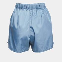 Pre Owned Prada Blue Logo Applique Synthetic Shorts M