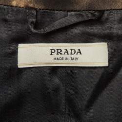 Pre Owned Prada Brown Printed Silk Satin Button Front Coat S