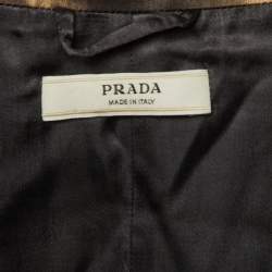 Pre Owned Prada Brown Printed Silk Satin Button Front Coat S