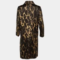 Pre Owned Prada Brown Printed Silk Satin Button Front Coat S