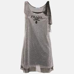 Pre Owned Prada Black Rhinestone Embellished Tie-Up Sleeve Mini Dress XS