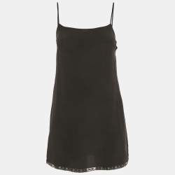 Pre Owned Prada Black Rhinestone Embellished Tie-Up Sleeve Mini Dress XS