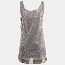Pre Owned Prada Black Rhinestone Embellished Tie-Up Sleeve Mini Dress XS