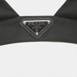 Pre Owned Prada Black Re-Nylon Logo Plaque Bralette XS