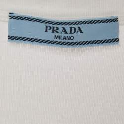 Pre Owned Prada White Ribbed Knit Triangle Logo Plaque Jersey Tank Top S